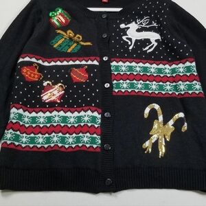 Holiday Traditions Ugly Christmas Sweater Womens Large Red Green Bells Top